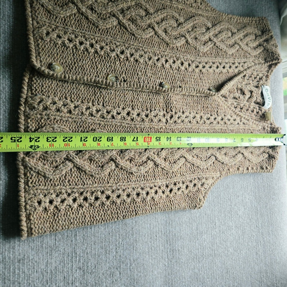 Orvis 100% wool Cable Knit Button-Front Sweater Vest - Brown - Picture 6 of 6